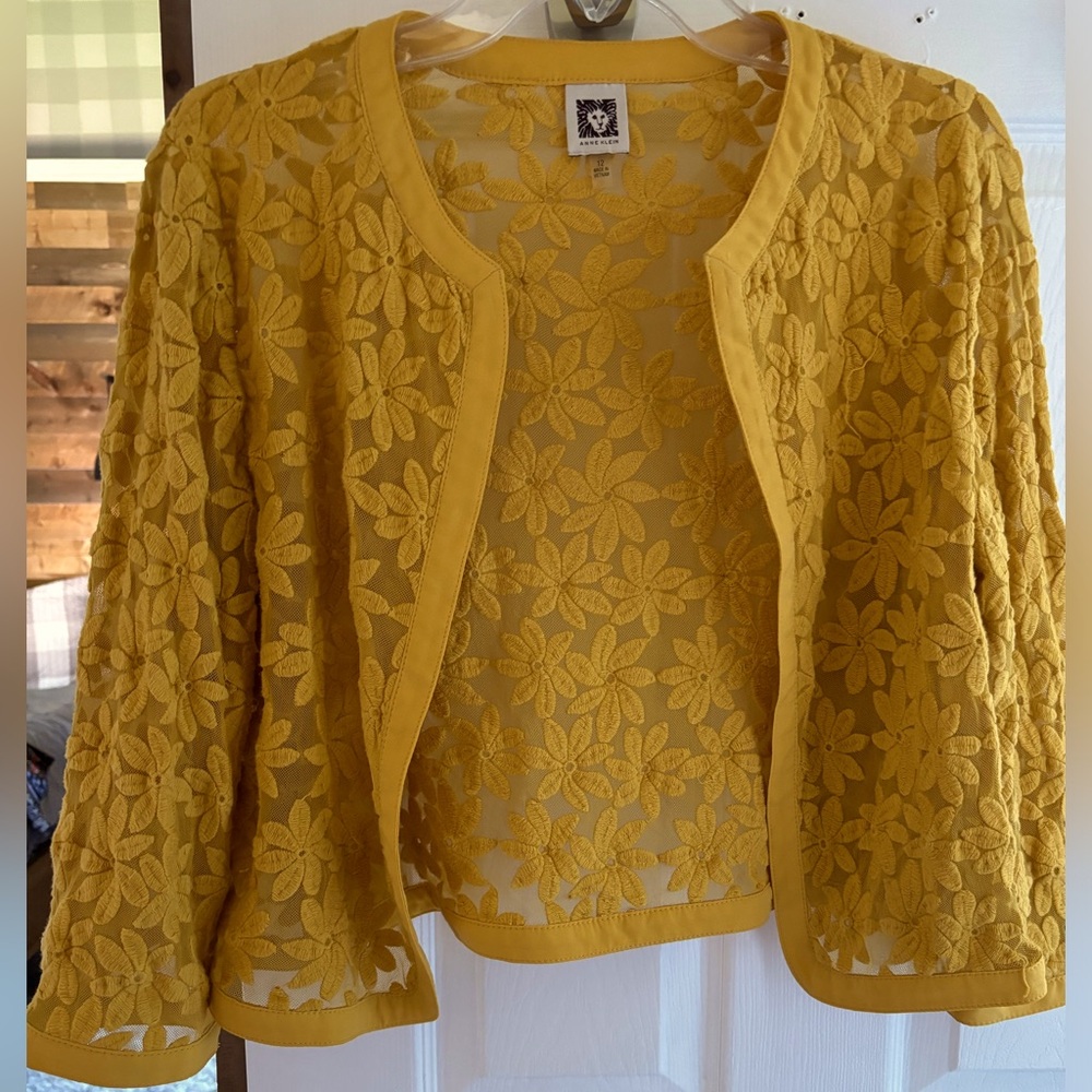 Anne Klein Yellow Floral Lace Open Cardigan